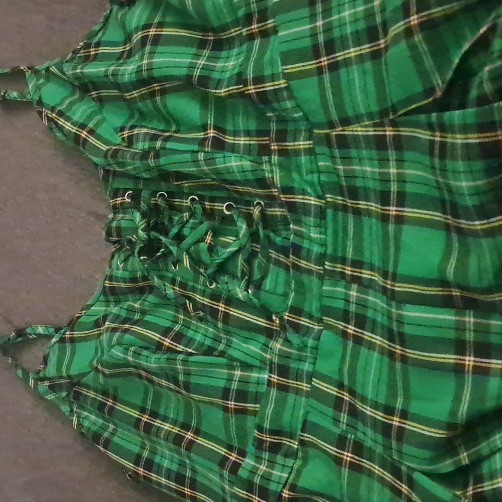 Hot Topic Green Plaid Lace-Up Spaghetti Strap Dress